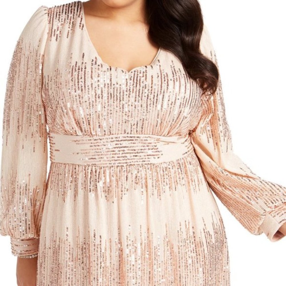 R M Richards Sequined Gown, Rose Gold - 14W
